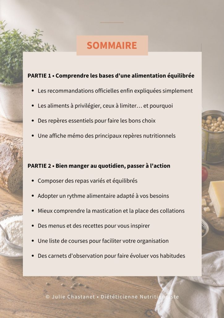 page sommaire ebook alimentation variée et équilibrée